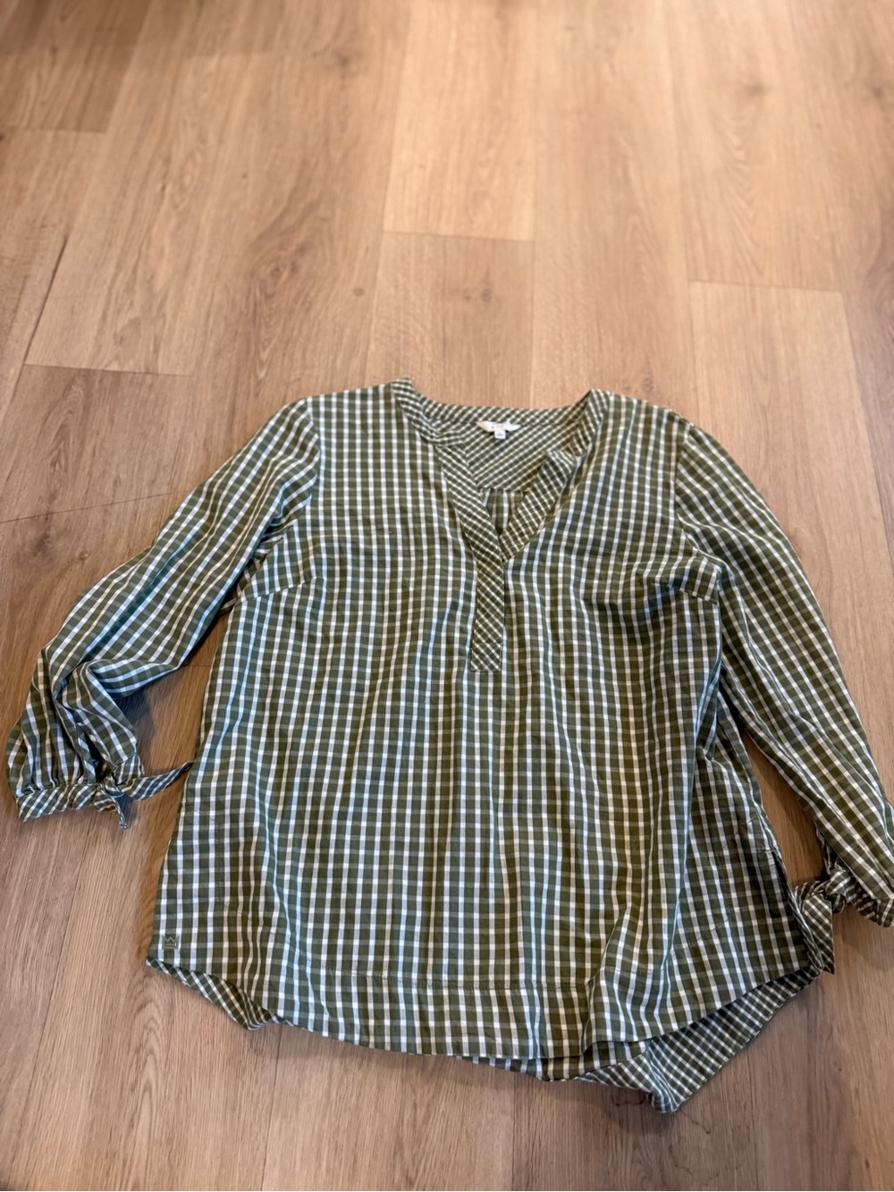 Olive Green Plaid V-Neck Women’s Blouse adult Large